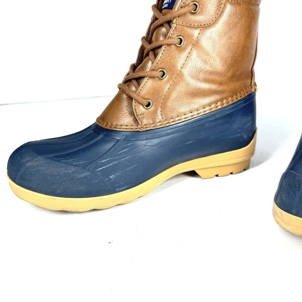 Sperry Port Boot Duck Boots Women's 6M Brown Leather Navy Rubber‎ Waterproof